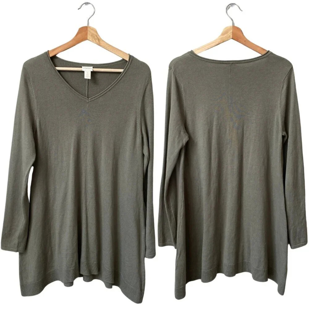 Chico's Womens Size 1 V-Neck Long Sleeve Silk Knit Pullover Casual Sweater Green - Picture 1 of 15